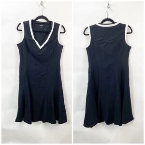 2/$30 Nine West 8 Womens Black White Trim V-Neck Sleeveless Tennis Midi Dress